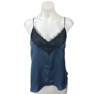 Express Blue Silk Satin Lace V-neck Spaghetti Strap Cami Camisole Tank Top S